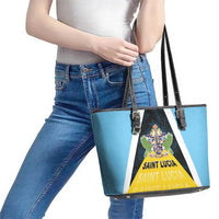 Saint Lucia Leather Tote Bag Coat Of Arm With Palm Leaf Pattern