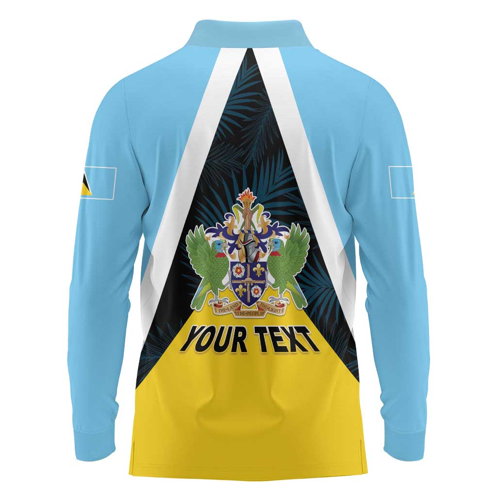 Personalised Saint Lucia Long Sleeve Polo Shirt Coat Of Arm With Palm Leaf Pattern