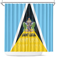 Saint Lucia Shower Curtain Coat Of Arm With Palm Leaf Pattern