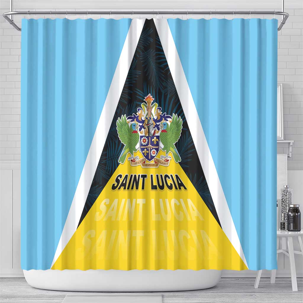Saint Lucia Shower Curtain Coat Of Arm With Palm Leaf Pattern