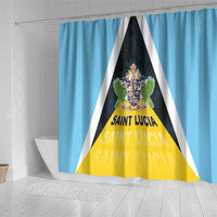 Saint Lucia Shower Curtain Coat Of Arm With Palm Leaf Pattern