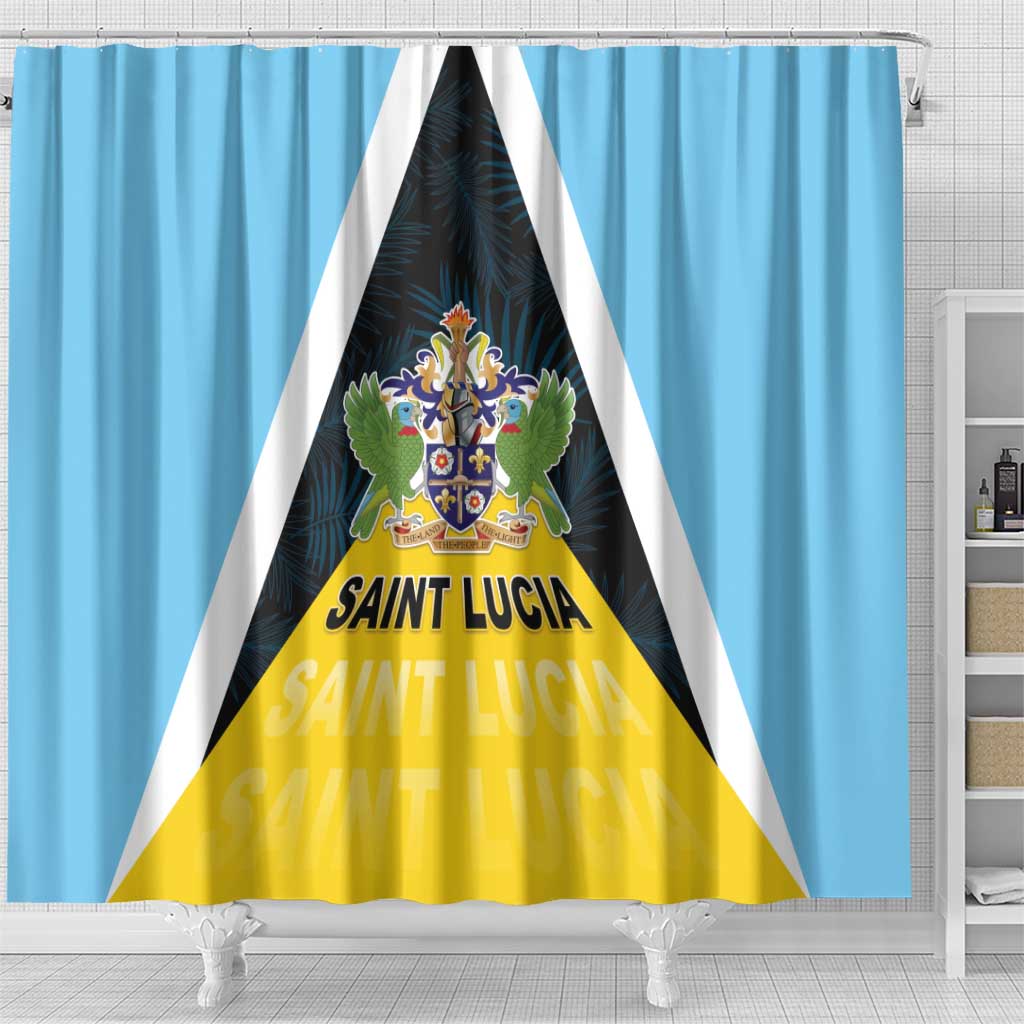 Saint Lucia Shower Curtain Coat Of Arm With Palm Leaf Pattern