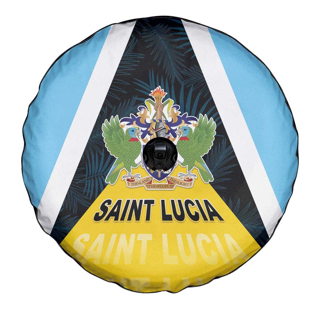 Saint Lucia Spare Tire Cover Coat Of Arm With Palm Leaf Pattern