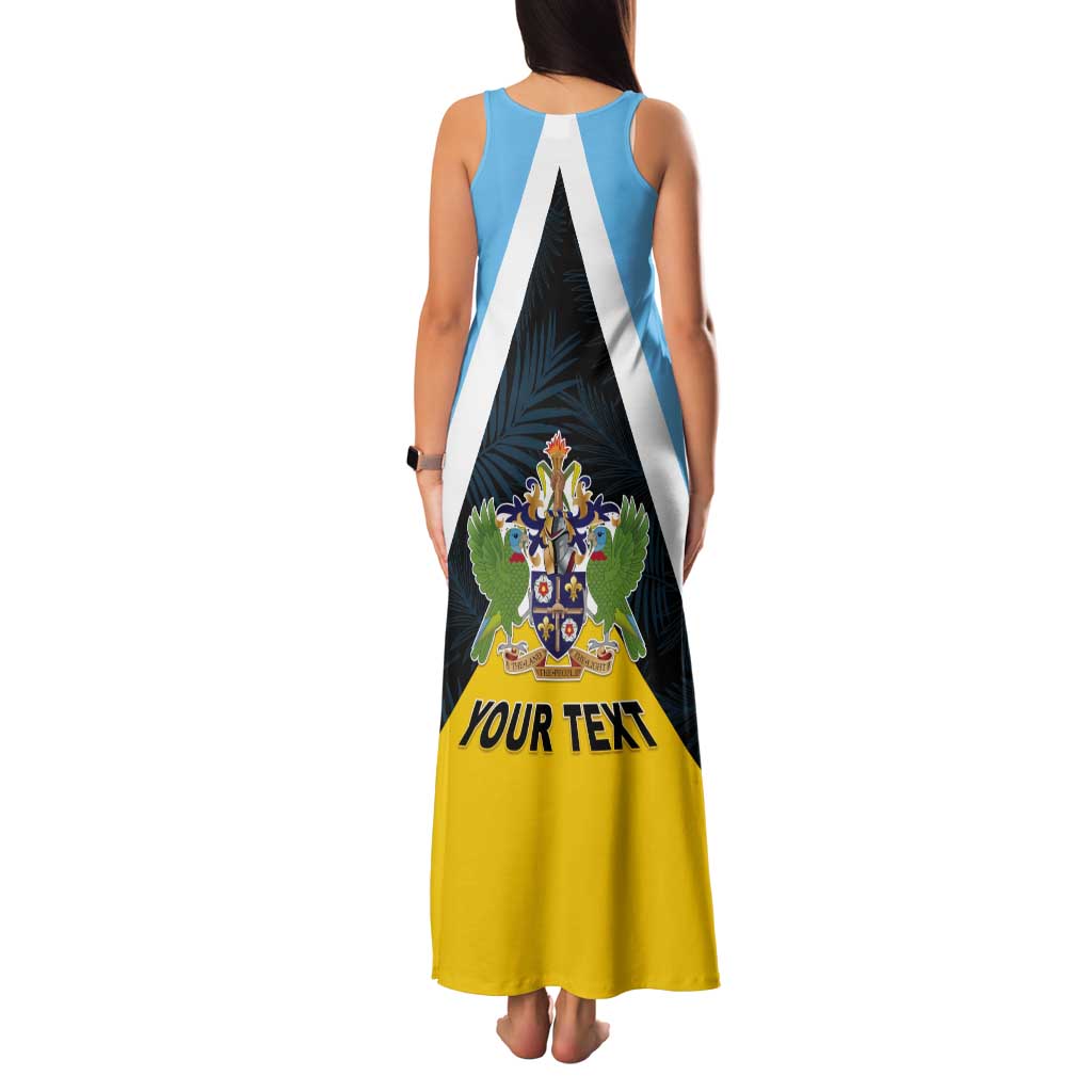 Personalised Saint Lucia Tank Maxi Dress Coat Of Arm With Palm Leaf Pattern