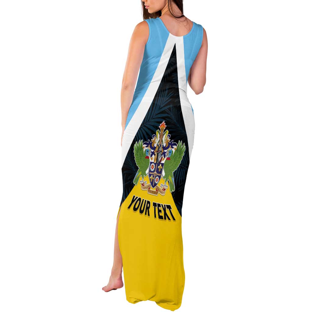 Personalised Saint Lucia Tank Maxi Dress Coat Of Arm With Palm Leaf Pattern