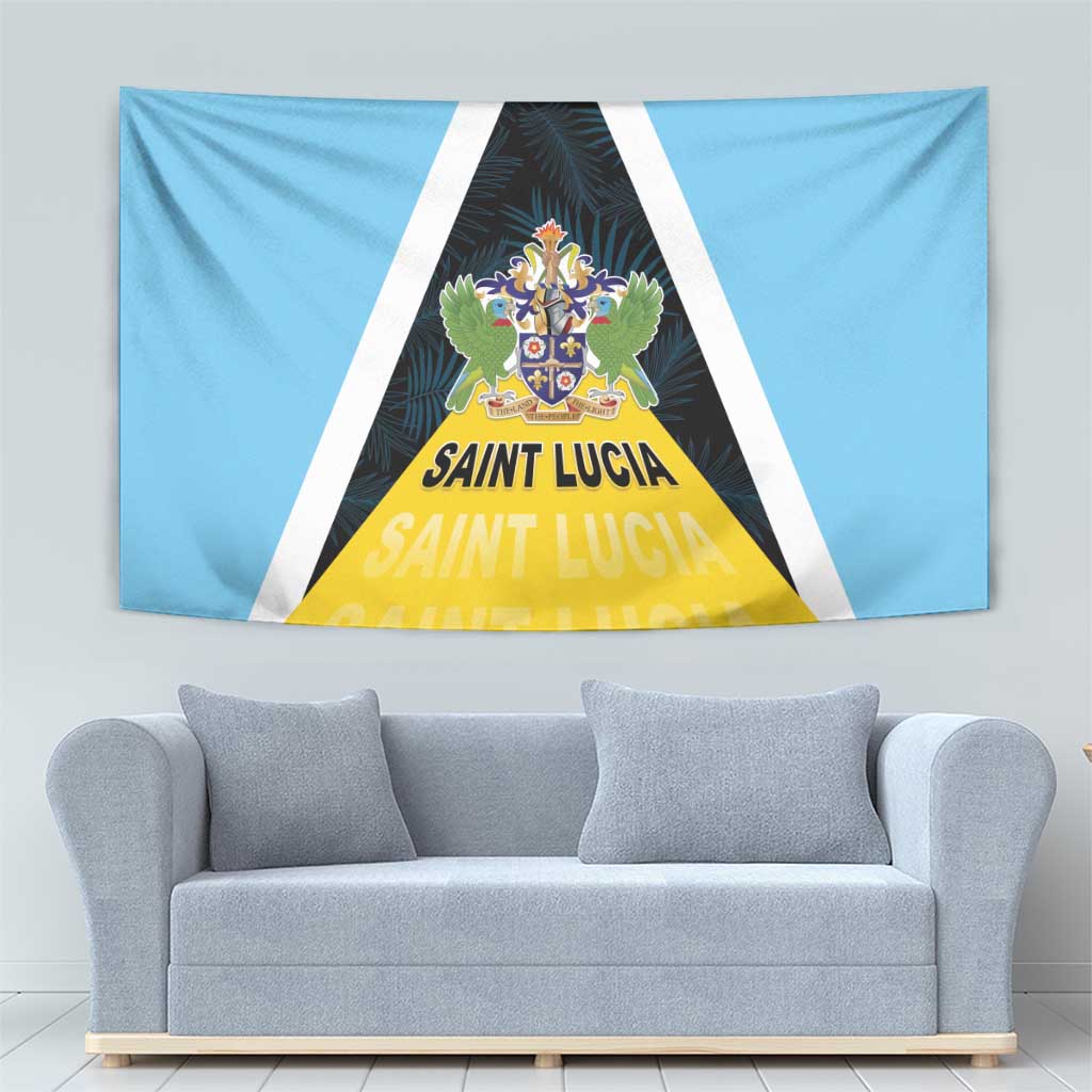 Saint Lucia Tapestry Coat Of Arm With Palm Leaf Pattern