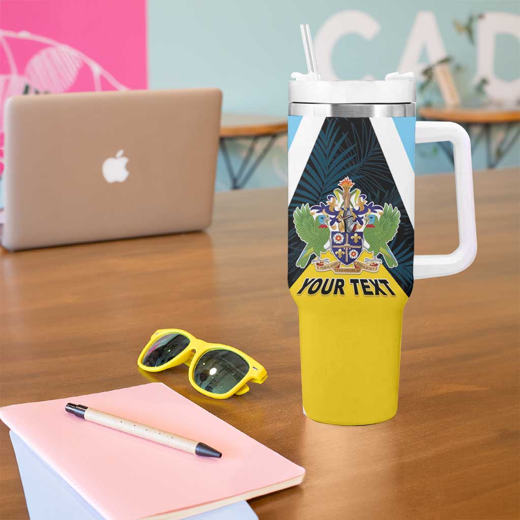 Personalised Saint Lucia Tumbler With Handle Coat Of Arm With Palm Leaf Pattern