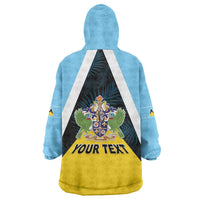 Personalised Saint Lucia Wearable Blanket Hoodie Coat Of Arm With Palm Leaf Pattern