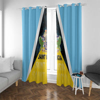 Saint Lucia Window Curtain Coat Of Arm With Palm Leaf Pattern