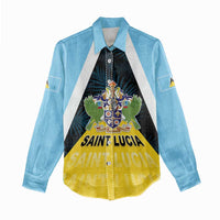 Personalised Saint Lucia Women Casual Shirt Coat Of Arm With Palm Leaf Pattern