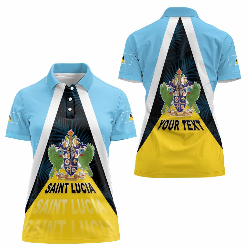 Personalised Saint Lucia Women Polo Shirt Coat Of Arm With Palm Leaf Pattern