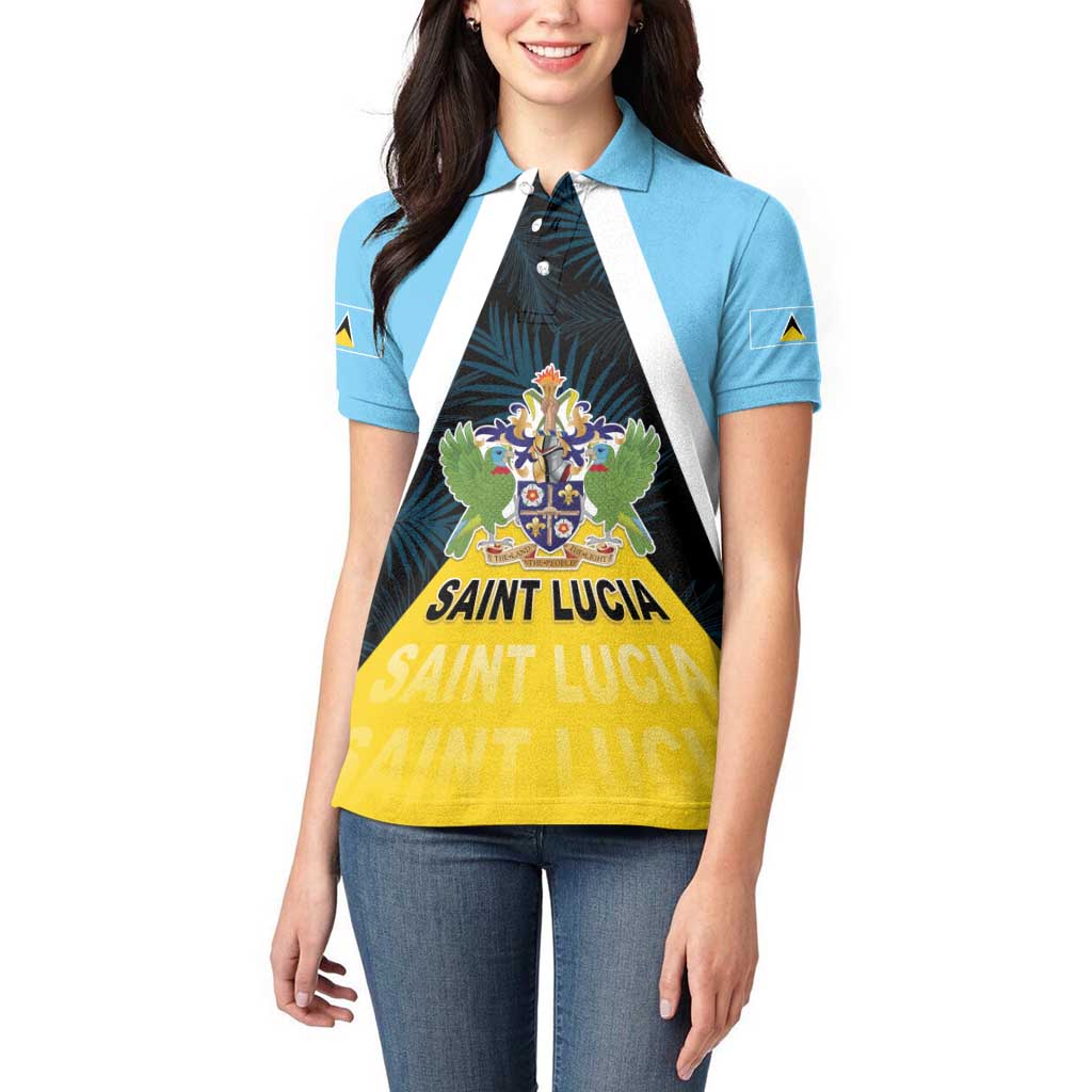 Personalised Saint Lucia Women Polo Shirt Coat Of Arm With Palm Leaf Pattern