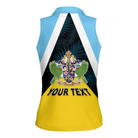 Personalised Saint Lucia Women Sleeveless Polo Shirt Coat Of Arm With Palm Leaf Pattern