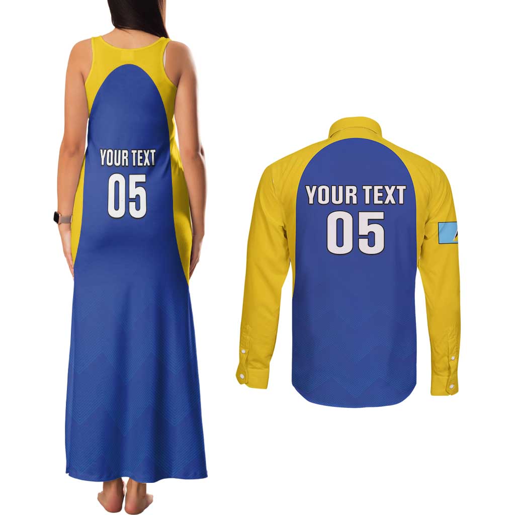 Custom Saint Lucia Football Couples Matching Tank Maxi Dress and Long Sleeve Button Shirt Sporty Style