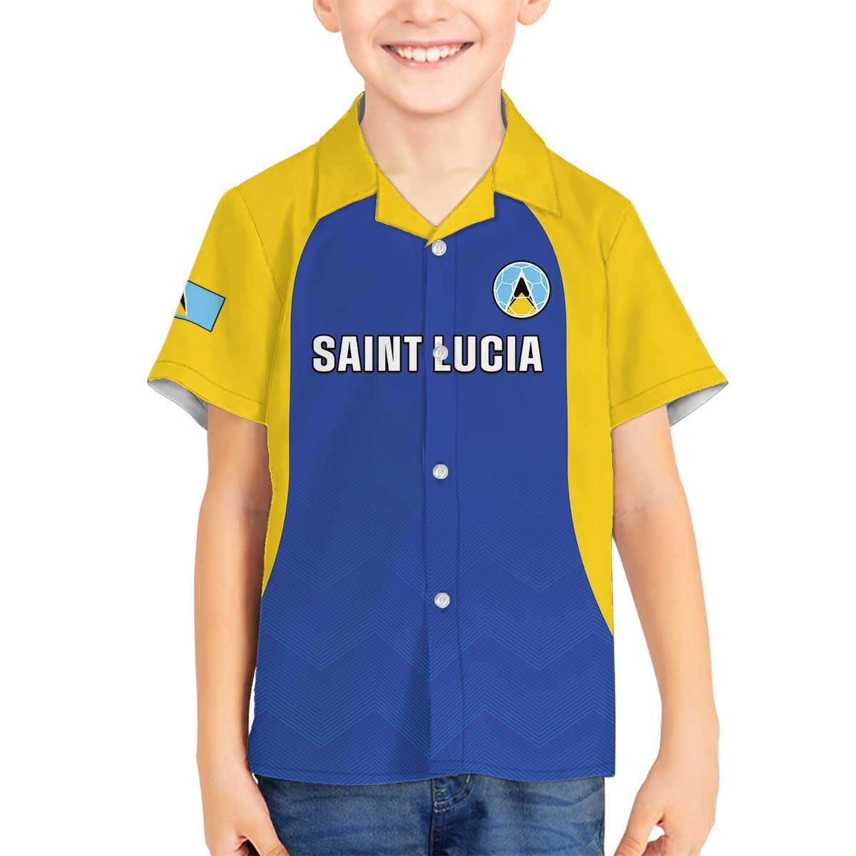 Custom Saint Lucia Football Family Matching Off The Shoulder Long Sleeve Dress and Hawaiian Shirt Sporty Style