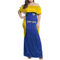 Custom Saint Lucia Football Family Matching Off Shoulder Maxi Dress and Hawaiian Shirt Sporty Style