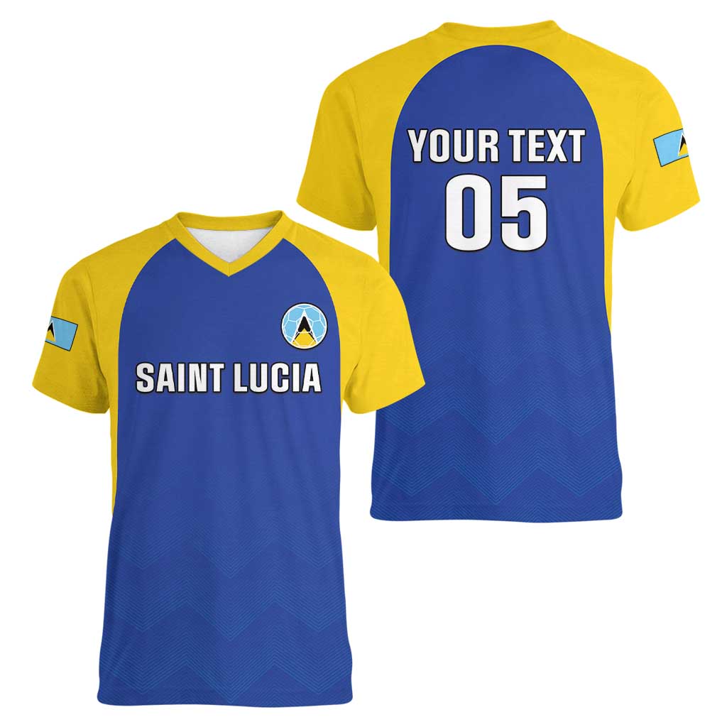 Custom Saint Lucia Football Women V-Neck T-Shirt Sporty Style