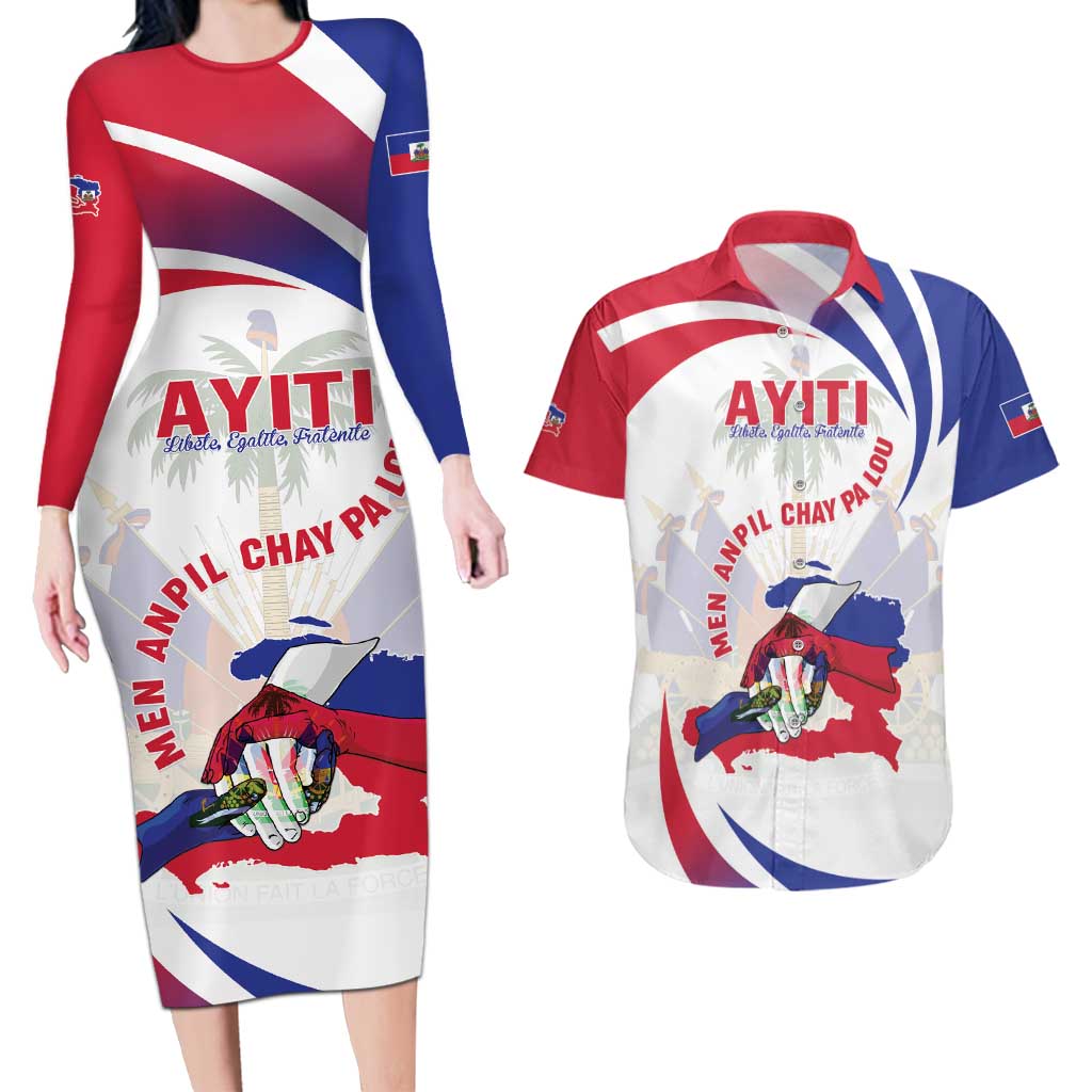 Haiti Couples Matching Long Sleeve Bodycon Dress and Hawaiian Shirt Men Anpil Chay Pa Lou LT05