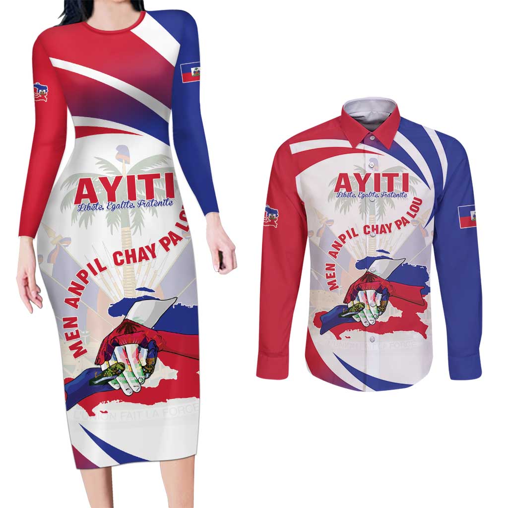 Haiti Couples Matching Long Sleeve Bodycon Dress and Long Sleeve Button Shirt Men Anpil Chay Pa Lou LT05