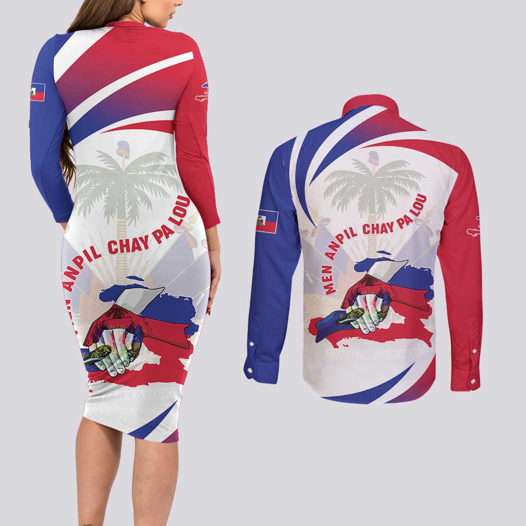 Haiti Couples Matching Long Sleeve Bodycon Dress and Long Sleeve Button Shirt Men Anpil Chay Pa Lou LT05