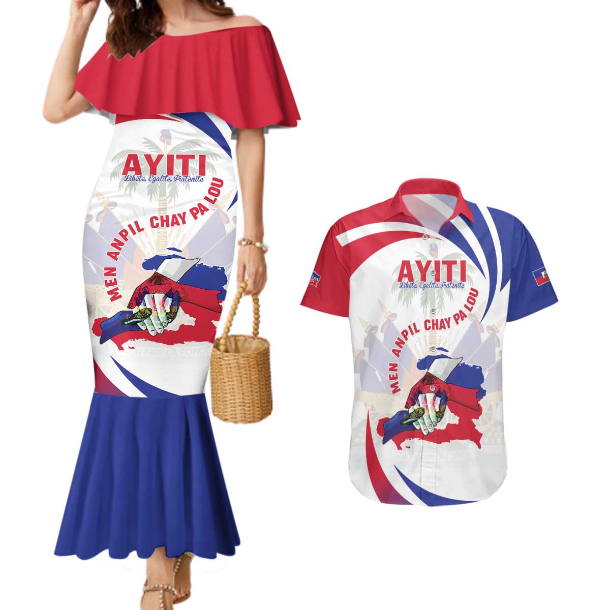 Haiti Couples Matching Mermaid Dress and Hawaiian Shirt Men Anpil Chay Pa Lou LT05