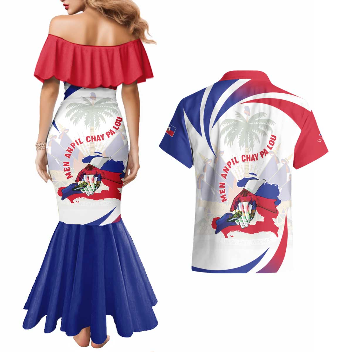 Haiti Couples Matching Mermaid Dress and Hawaiian Shirt Men Anpil Chay Pa Lou LT05