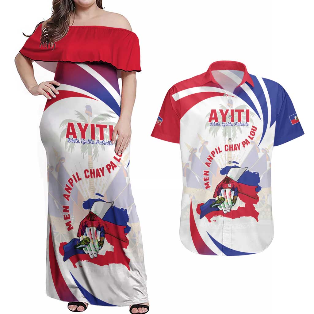 Haiti Couples Matching Off Shoulder Maxi Dress and Hawaiian Shirt Men Anpil Chay Pa Lou LT05