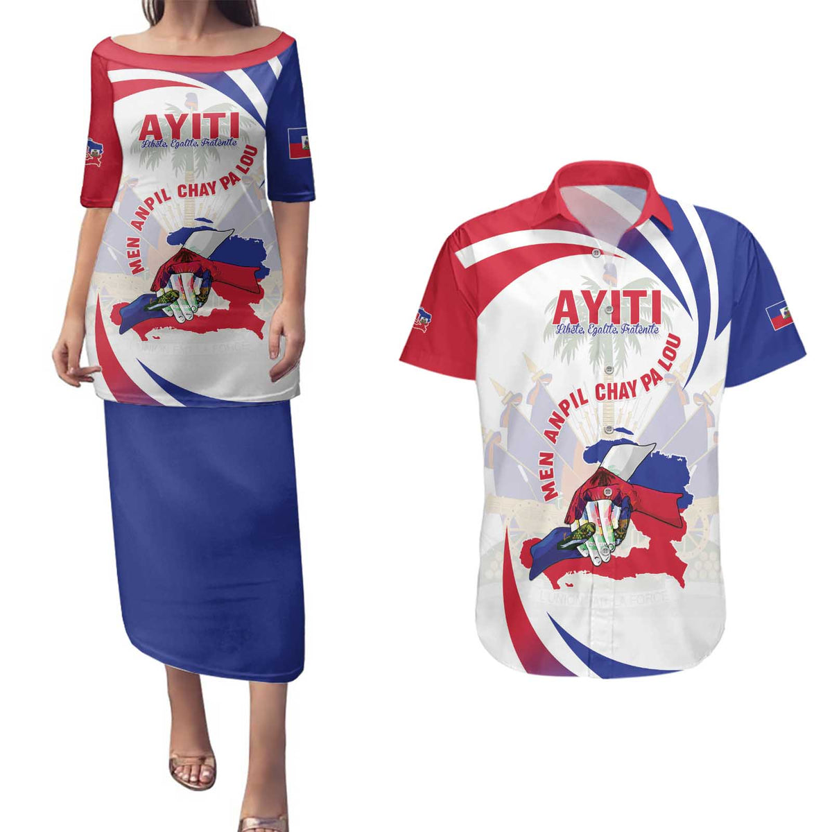 Haiti Couples Matching Puletasi and Hawaiian Shirt Men Anpil Chay Pa Lou LT05