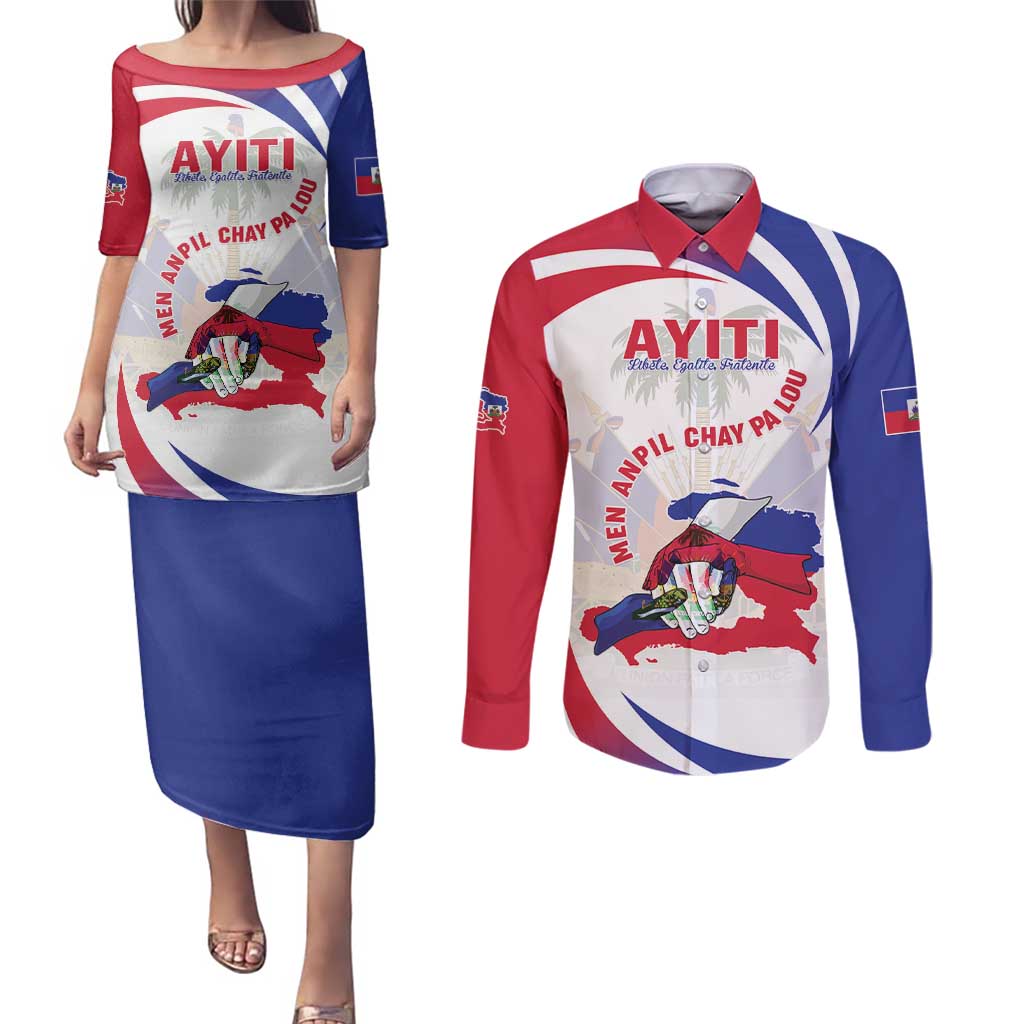 Haiti Couples Matching Puletasi and Long Sleeve Button Shirt Men Anpil Chay Pa Lou LT05