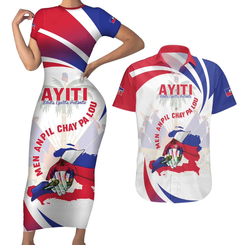 Haiti Couples Matching Short Sleeve Bodycon Dress and Hawaiian Shirt Men Anpil Chay Pa Lou LT05