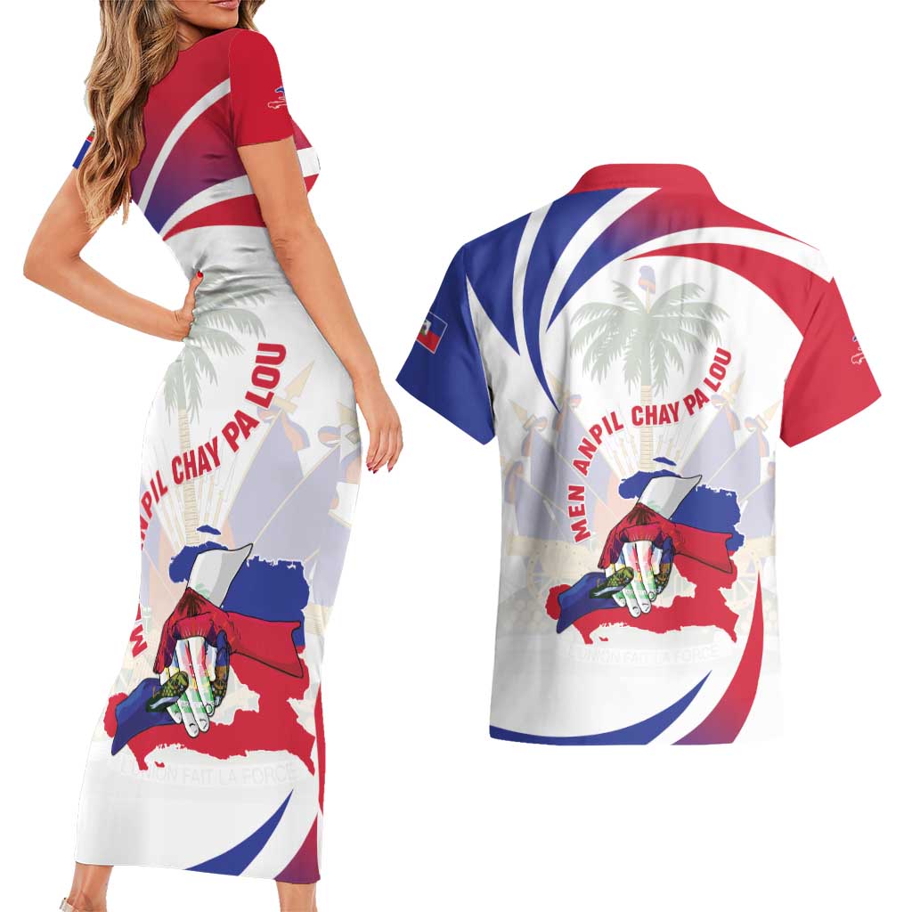 Haiti Couples Matching Short Sleeve Bodycon Dress and Hawaiian Shirt Men Anpil Chay Pa Lou LT05