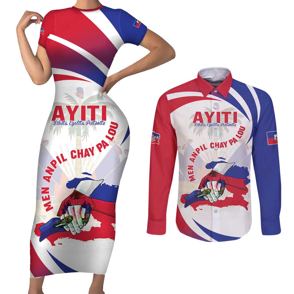 Haiti Couples Matching Short Sleeve Bodycon Dress and Long Sleeve Button Shirt Men Anpil Chay Pa Lou LT05