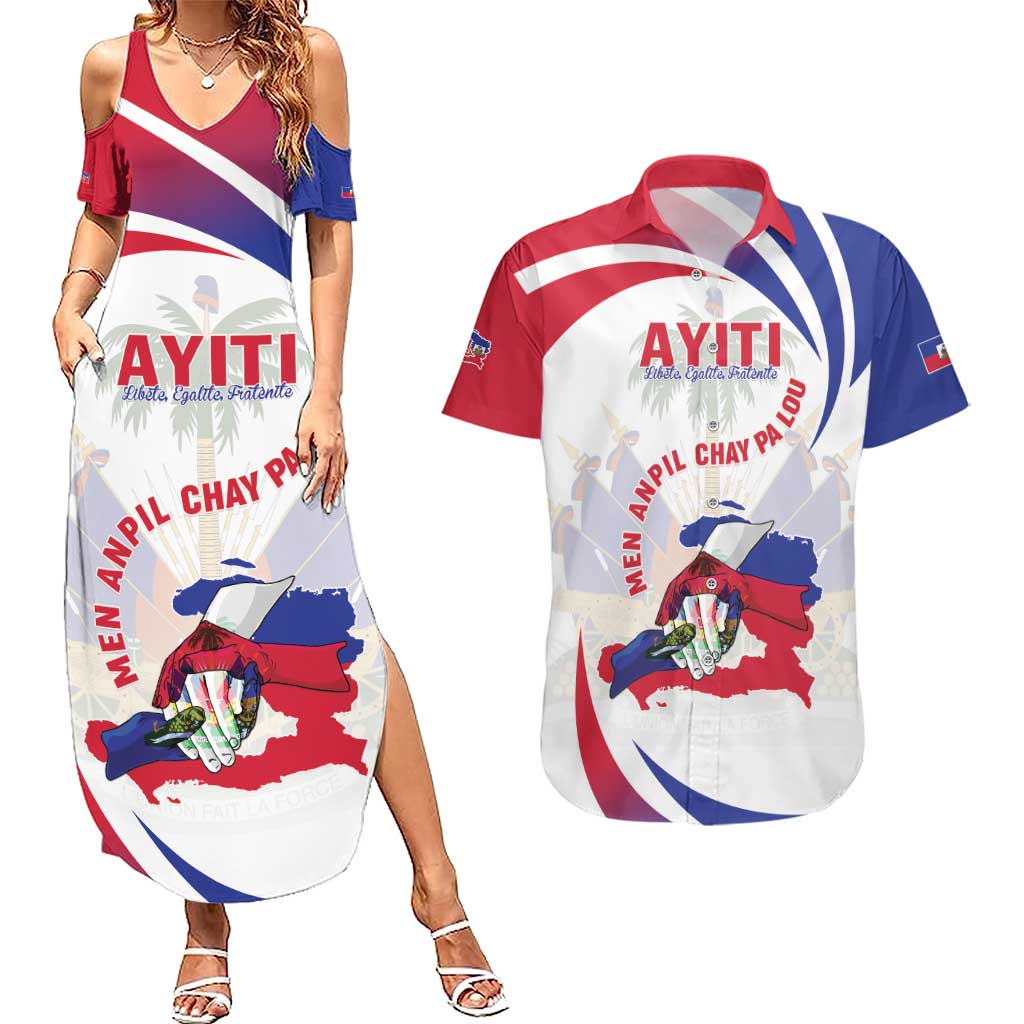Haiti Couples Matching Summer Maxi Dress and Hawaiian Shirt Men Anpil Chay Pa Lou LT05