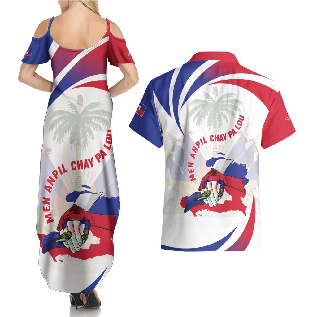 Haiti Couples Matching Summer Maxi Dress and Hawaiian Shirt Men Anpil Chay Pa Lou LT05