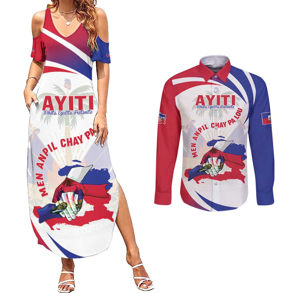 Haiti Couples Matching Summer Maxi Dress and Long Sleeve Button Shirt Men Anpil Chay Pa Lou LT05