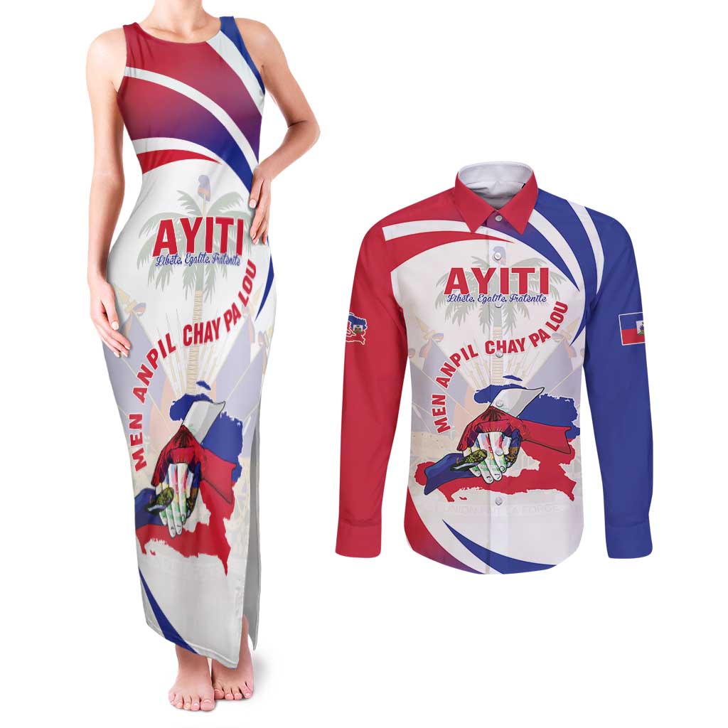 Haiti Couples Matching Tank Maxi Dress and Long Sleeve Button Shirt Men Anpil Chay Pa Lou LT05