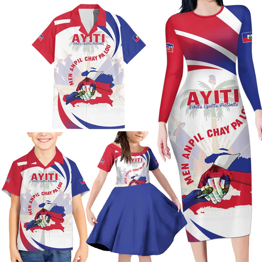 Haiti Family Matching Long Sleeve Bodycon Dress and Hawaiian Shirt Men Anpil Chay Pa Lou LT05