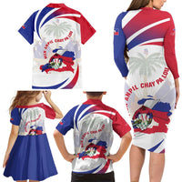 Haiti Family Matching Long Sleeve Bodycon Dress and Hawaiian Shirt Men Anpil Chay Pa Lou LT05