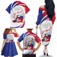 Haiti Family Matching Off The Shoulder Long Sleeve Dress and Hawaiian Shirt Men Anpil Chay Pa Lou LT05