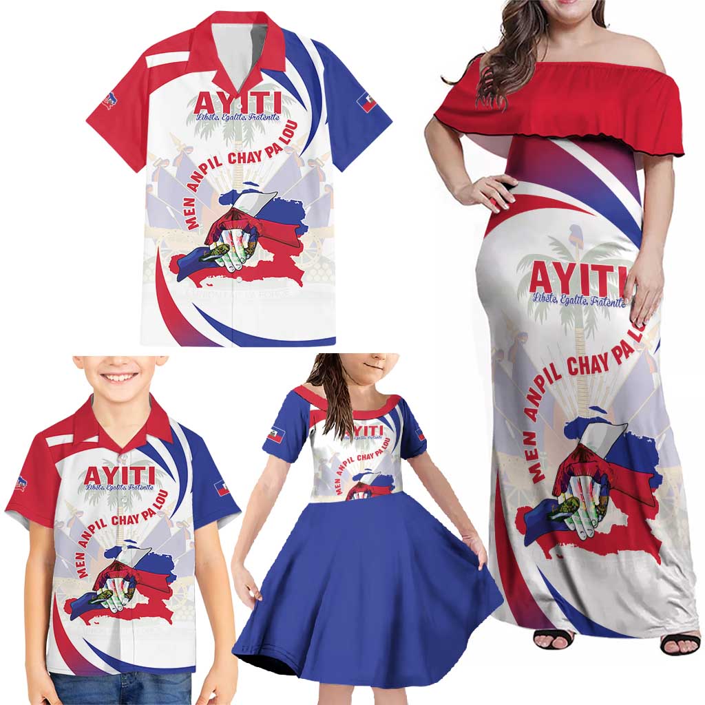 Haiti Family Matching Off Shoulder Maxi Dress and Hawaiian Shirt Men Anpil Chay Pa Lou LT05