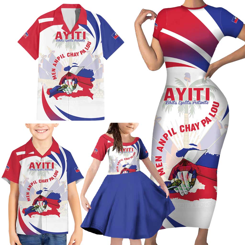 Haiti Family Matching Short Sleeve Bodycon Dress and Hawaiian Shirt Men Anpil Chay Pa Lou LT05