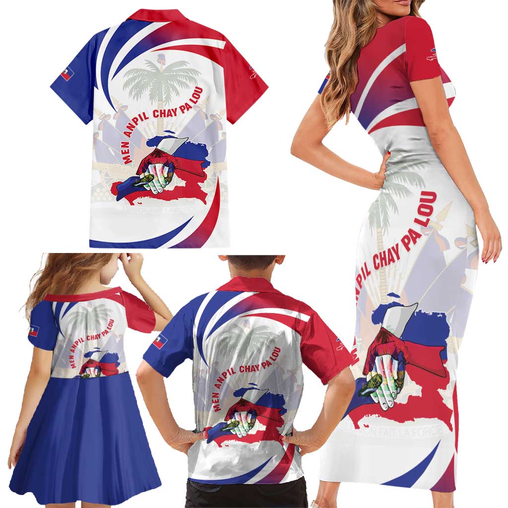 Haiti Family Matching Short Sleeve Bodycon Dress and Hawaiian Shirt Men Anpil Chay Pa Lou LT05