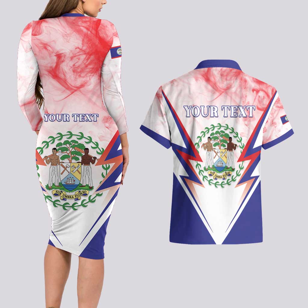 Personalized Belize 501 Couples Matching Long Sleeve Bodycon Dress and Hawaiian Shirt Coat Of Arms