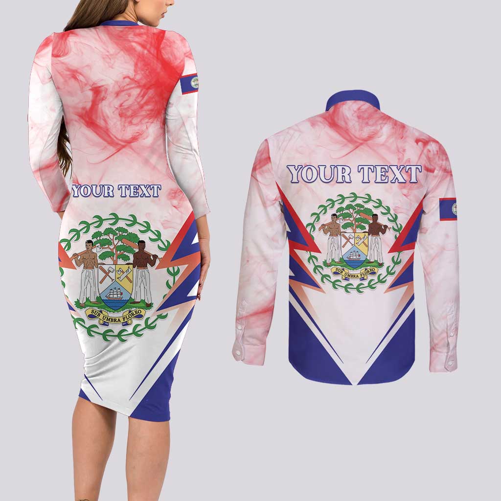 Personalized Belize 501 Couples Matching Long Sleeve Bodycon Dress and Long Sleeve Button Shirt Coat Of Arms