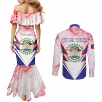 Personalized Belize 501 Couples Matching Mermaid Dress and Long Sleeve Button Shirt Coat Of Arms