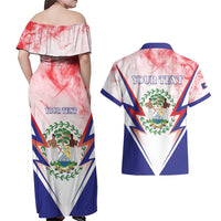 Personalized Belize 501 Couples Matching Off Shoulder Maxi Dress and Hawaiian Shirt Coat Of Arms