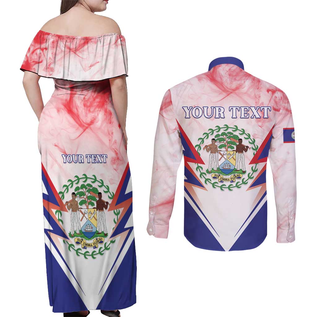 Personalized Belize 501 Couples Matching Off Shoulder Maxi Dress and Long Sleeve Button Shirt Coat Of Arms