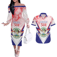 Personalized Belize 501 Couples Matching Off The Shoulder Long Sleeve Dress and Hawaiian Shirt Coat Of Arms