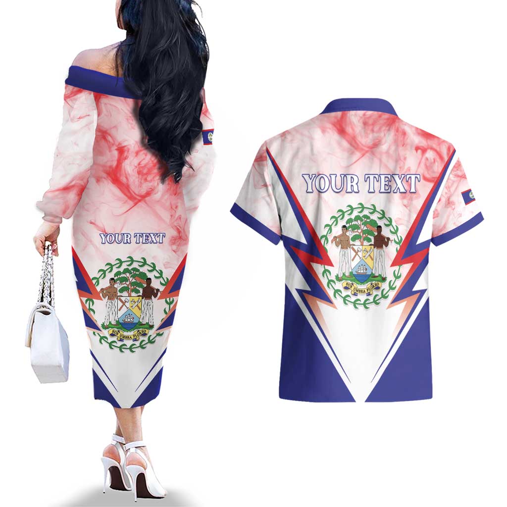Personalized Belize 501 Couples Matching Off The Shoulder Long Sleeve Dress and Hawaiian Shirt Coat Of Arms