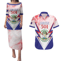 Personalized Belize 501 Couples Matching Puletasi and Hawaiian Shirt Coat Of Arms